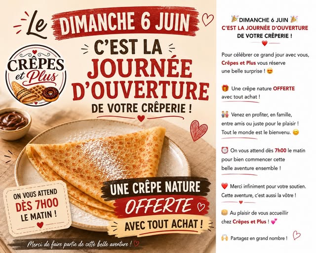 Journée d'ouverture de la crêperie Crêpes et Plus